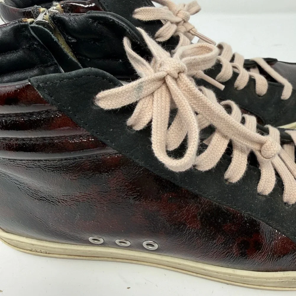 P448 Skate Turtle High Top Sneaker Patent Leather Suede Brown Black Womens 38